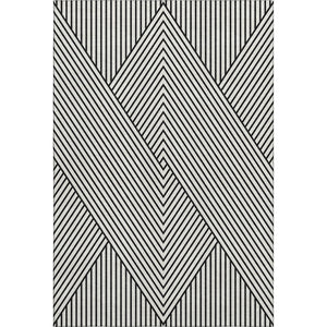 HomeRoots 5' X 8' Modern White and Black Geometric Area Rug - Washable, UV Protected, Stain Resistant Design 674684