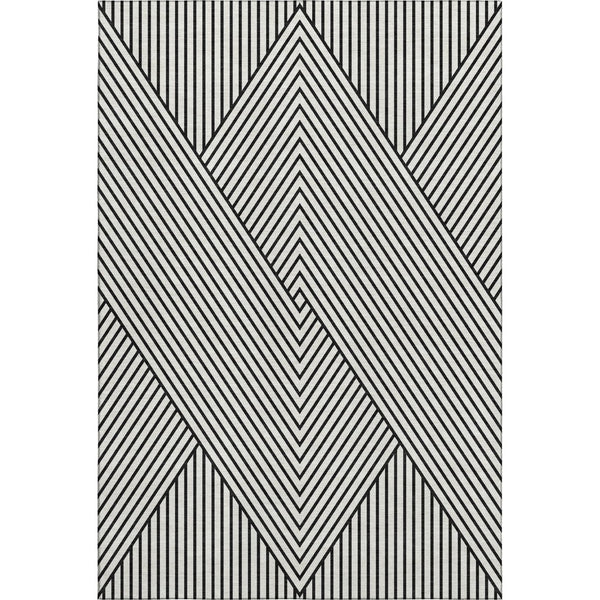 HomeRoots 5' X 8' Modern White and Black Geometric Area Rug - Washable, UV Protected, Stain Resistant Design 674684