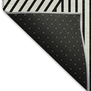 HomeRoots 5' X 8' Modern White and Black Geometric Area Rug - Washable, UV Protected, Stain Resistant Design 674684