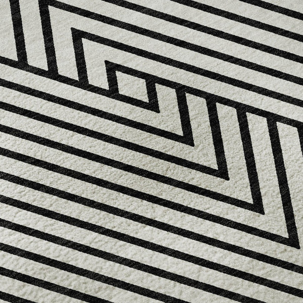 HomeRoots 5' X 8' Modern White and Black Geometric Area Rug - Washable, UV Protected, Stain Resistant Design 674684