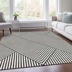 HomeRoots 5' X 8' Modern White and Black Geometric Area Rug - Washable, UV Protected, Stain Resistant Design 674684
