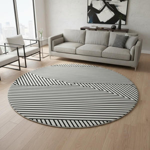 HomeRoots 8' Stylish Geometric Washable Round Rug with UV Protection - Perfect for Modern Homes & Outdoor Spaces 674685