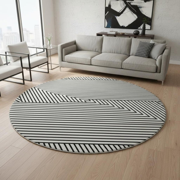 HomeRoots 8' Stylish Geometric Washable Round Rug with UV Protection - Perfect for Modern Homes & Outdoor Spaces 674685