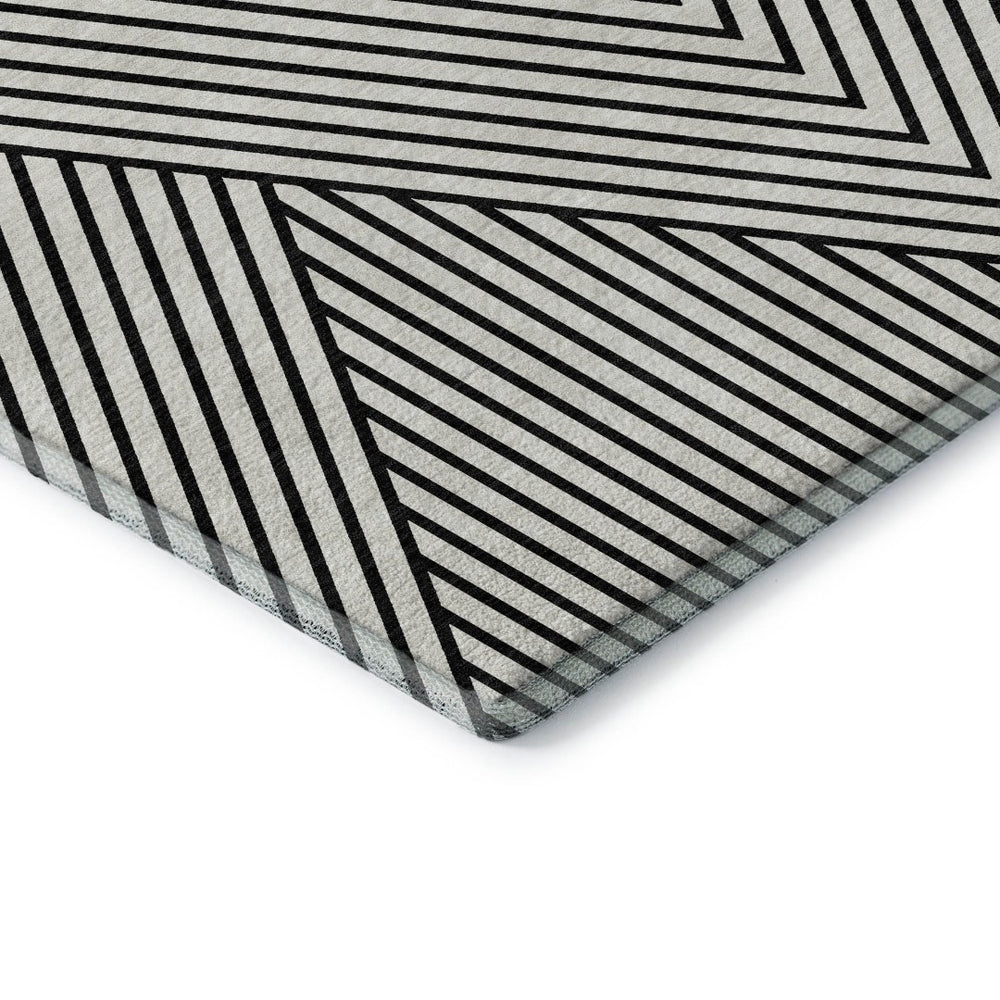 HomeRoots 9' X 12' Modern Black and White Geometric Area Rug – Washable, Stain Resistant with UV Protection 674687
