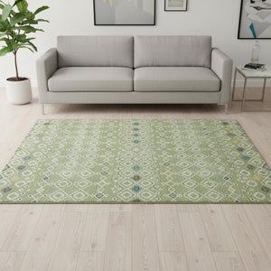HomeRoots 5' X 8' Durable Southwestern Area Rug in Artichoke Green, Ivory & Teal - Washable & UV Protected! 674690