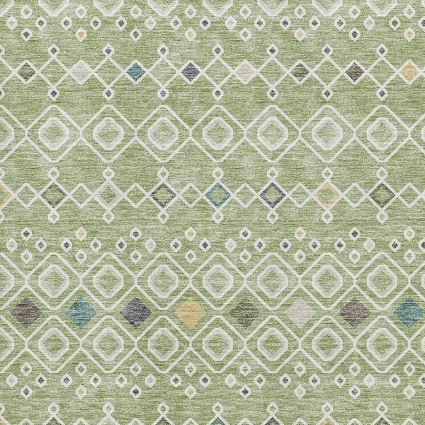 HomeRoots 5' X 8' Durable Southwestern Area Rug in Artichoke Green, Ivory & Teal - Washable & UV Protected! 674690