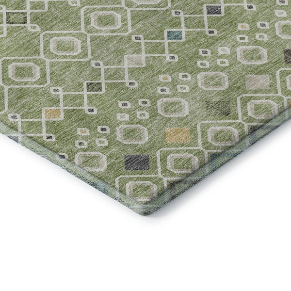 HomeRoots 8' Southwestern Round Rug in Artichoke Green, Ivory & Teal - Washable, UV-Protected & Durable Design 674691