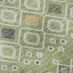 HomeRoots 8' Southwestern Round Rug in Artichoke Green, Ivory & Teal - Washable, UV-Protected & Durable Design 674691