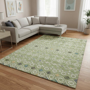 HomeRoots 8' X 10' Artichoke Green Ivory Teal Southwestern Area Rug - Durable, Washable & UV Protected Design 674692