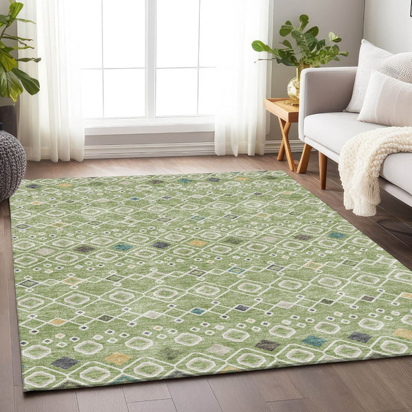 HomeRoots 8' X 10' Artichoke Green Ivory Teal Southwestern Area Rug - Durable, Washable & UV Protected Design 674692