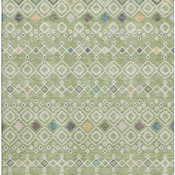 HomeRoots 8' X 10' Artichoke Green Ivory Teal Southwestern Area Rug - Durable, Washable & UV Protected Design 674692