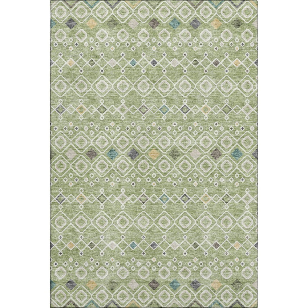 HomeRoots 9' X 12' Southwestern Area Rug in Artichoke Green, Ivory & Teal – Durable, Washable & UV Protected! 674693