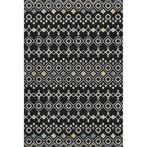 HomeRoots 5' X 8' Southwestern Black Ivory Gold Washable Area Rug – UV Protected, Stain-Resistant Design 674696
