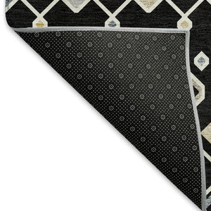HomeRoots 5' X 8' Southwestern Black Ivory Gold Washable Area Rug – UV Protected, Stain-Resistant Design 674696
