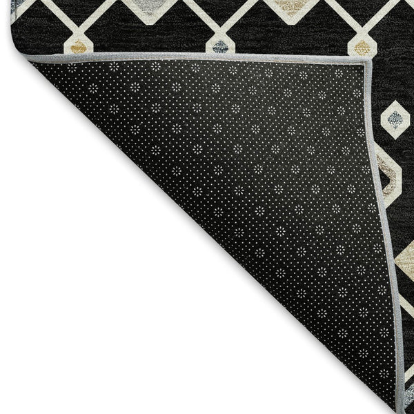 HomeRoots 5' X 8' Southwestern Black Ivory Gold Washable Area Rug – UV Protected, Stain-Resistant Design 674696