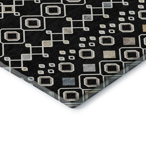 HomeRoots 5' X 8' Southwestern Black Ivory Gold Washable Area Rug – UV Protected, Stain-Resistant Design 674696