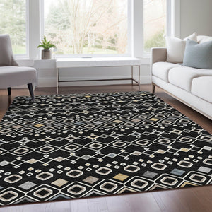 HomeRoots 5' X 8' Southwestern Black Ivory Gold Washable Area Rug – UV Protected, Stain-Resistant Design 674696