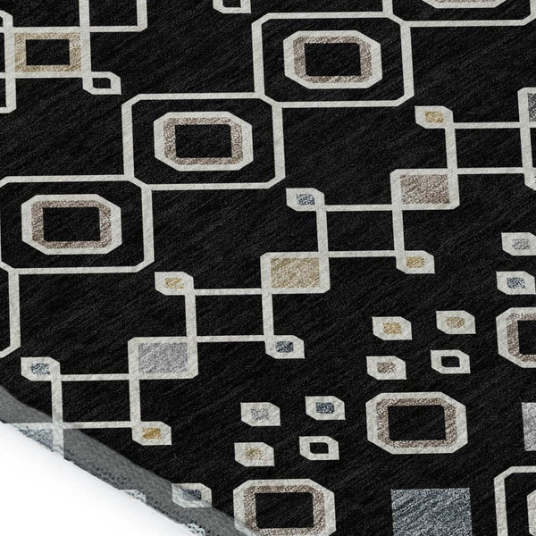 HomeRoots 5' X 8' Southwestern Black Ivory Gold Washable Area Rug – UV Protected, Stain-Resistant Design 674696