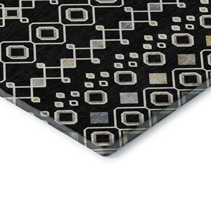 HomeRoots 8' Black Ivory & Gold Southwestern Washable Round Rug - Durable, UV-Protected, Stylish & Functional 674697