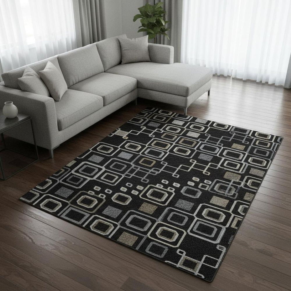 HomeRoots 8' X 10' Black Ivory Gold Southwestern Area Rug - Washable, UV Protected, Stain Resistant Beauty 674698
