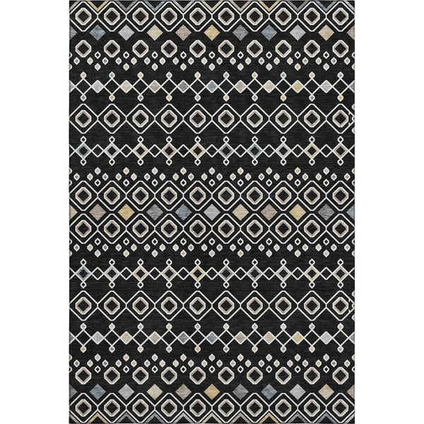 HomeRoots 9' X 12' Southwestern Black, Ivory & Gold Area Rug - Washable, UV Protected & Stain Resistant Design 674699