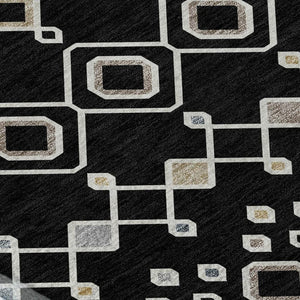 HomeRoots 9' X 12' Southwestern Black, Ivory & Gold Area Rug - Washable, UV Protected & Stain Resistant Design 674699