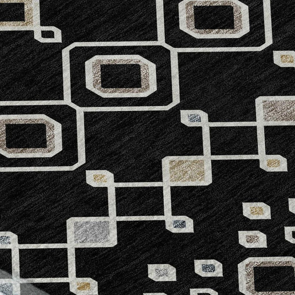 HomeRoots 9' X 12' Southwestern Black, Ivory & Gold Area Rug - Washable, UV Protected & Stain Resistant Design 674699