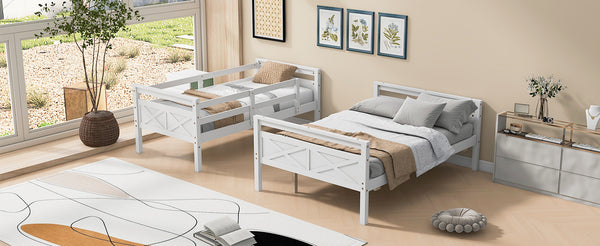 English Elm Twin Twin-over-Full Bunk Bed with Attached Ladder and Full-Length Guardrails for Safe Space-Saving Sleep White SM000118AAK-1