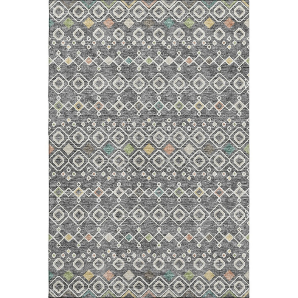 HomeRoots 5' X 8' Gray Ivory and Gold Southwestern Area Rug – Washable, UV-Protected, Durable for Homes & Kids 674702