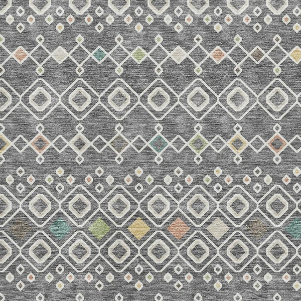 HomeRoots 5' X 8' Gray Ivory and Gold Southwestern Area Rug – Washable, UV-Protected, Durable for Homes & Kids 674702