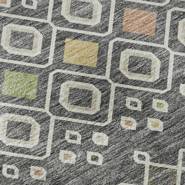 HomeRoots 8' Gray Ivory Gold Southwestern Round Rug - Washable, UV-Protected, Durable for Family & Pets 674703