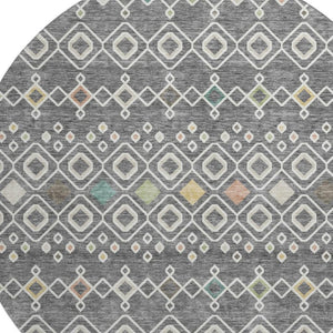 HomeRoots 8' Gray Ivory Gold Southwestern Round Rug - Washable, UV-Protected, Durable for Family & Pets 674703