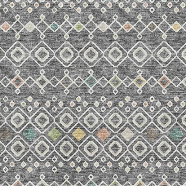 HomeRoots 8' X 10' Southwestern Gray Ivory Gold Area Rug – Washable, UV-Protected, Stain-Resistant Design 674704