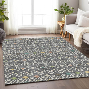 HomeRoots 9' X 12' Gray Ivory Gold Southwestern Style Washable Area Rug with Stain Resistance & UV Protection 674705