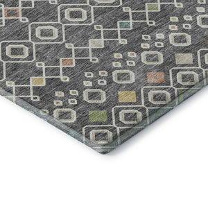HomeRoots 9' X 12' Gray Ivory Gold Southwestern Style Washable Area Rug with Stain Resistance & UV Protection 674705