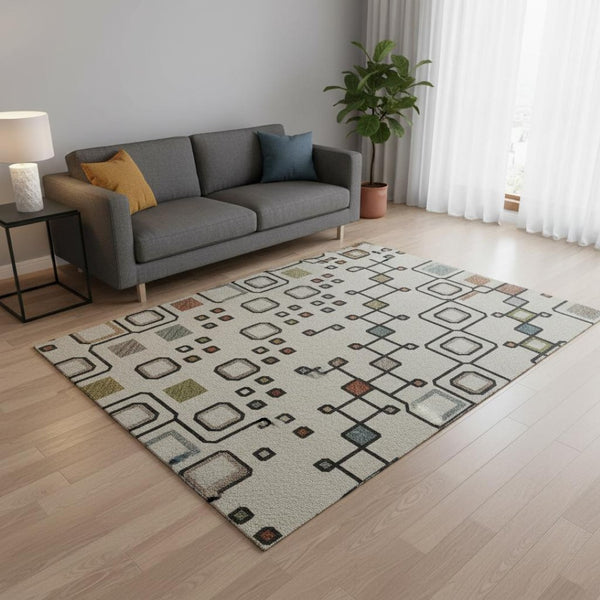 HomeRoots 5' X 8' Southwestern Washable Area Rug - Ivory, Red & Green, UV-Protected, Stain-Resistant Design 674708