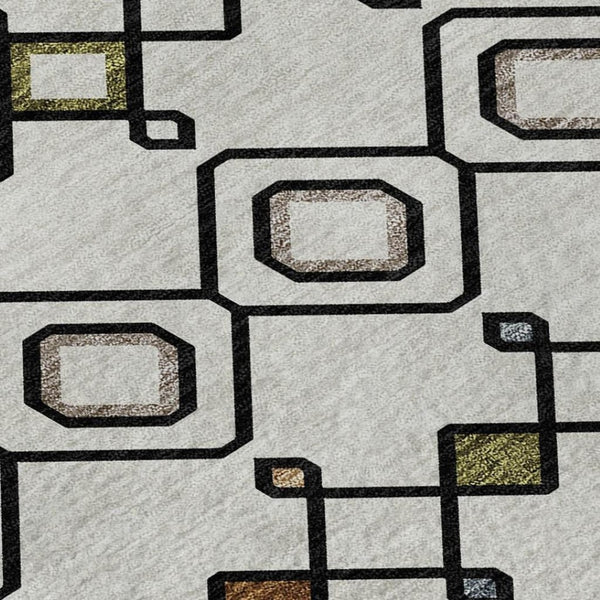 HomeRoots 5' X 8' Southwestern Washable Area Rug - Ivory, Red & Green, UV-Protected, Stain-Resistant Design 674708