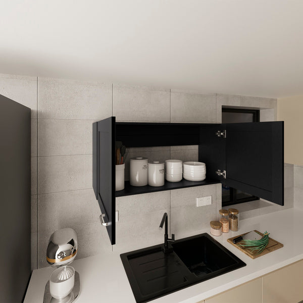 English Elm Wall Wall Cabinet 2-Door Black Wengue Engineered Wood Kitchen Storage Modern Compact Durable Design B097P350282