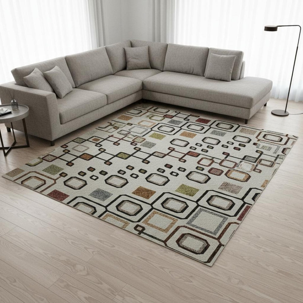HomeRoots 8' X 10' Southwestern Area Rug in Ivory, Red & Green - Washable, Stain Resistant, UV Protected! 674710
