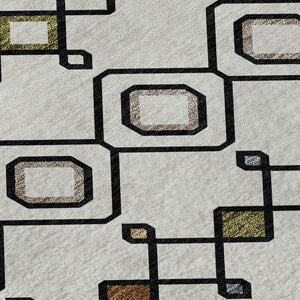 HomeRoots 8' X 10' Southwestern Area Rug in Ivory, Red & Green - Washable, Stain Resistant, UV Protected! 674710