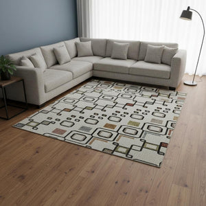 HomeRoots 9' X 12' Southwestern Washable Area Rug in Ivory, Red & Green – Durable, UV Protected & Stylish! 674711