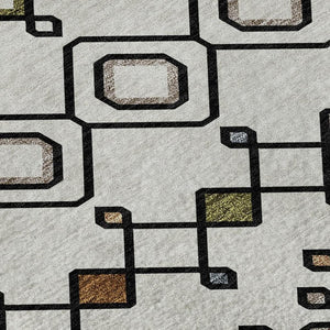 HomeRoots 9' X 12' Southwestern Washable Area Rug in Ivory, Red & Green – Durable, UV Protected & Stylish! 674711