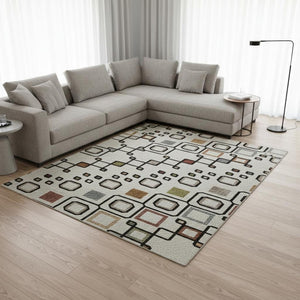 HomeRoots 10' Southwestern Area Rug in Ivory, Red & Green - Washable, UV-Protected, Durable for High Traffic Homes 674712