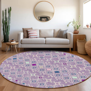 HomeRoots 8' Southwestern Washable Round Rug in Lavender, Ivory & Blue – Durable, UV-Protected, Easy Care Design 674715