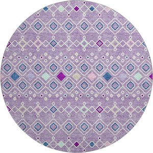 HomeRoots 8' Southwestern Washable Round Rug in Lavender, Ivory & Blue – Durable, UV-Protected, Easy Care Design 674715