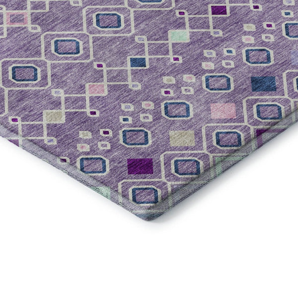 HomeRoots 8' Southwestern Washable Round Rug in Lavender, Ivory & Blue – Durable, UV-Protected, Easy Care Design 674715