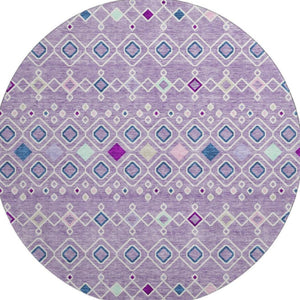 HomeRoots 8' Southwestern Washable Round Rug in Lavender, Ivory & Blue – Durable, UV-Protected, Easy Care Design 674715