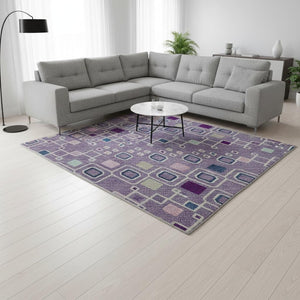 HomeRoots 8' X 10' Stylish Southwestern Area Rug in Lavender, Ivory & Blue - UV Protected & Washable! 674716