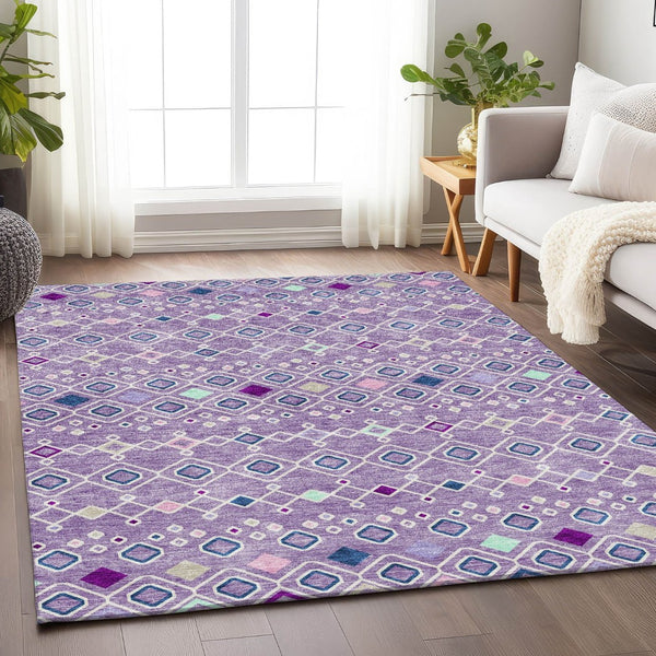 HomeRoots 8' X 10' Stylish Southwestern Area Rug in Lavender, Ivory & Blue - UV Protected & Washable! 674716
