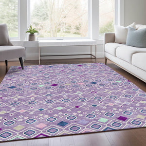 HomeRoots 8' X 10' Stylish Southwestern Area Rug in Lavender, Ivory & Blue - UV Protected & Washable! 674716